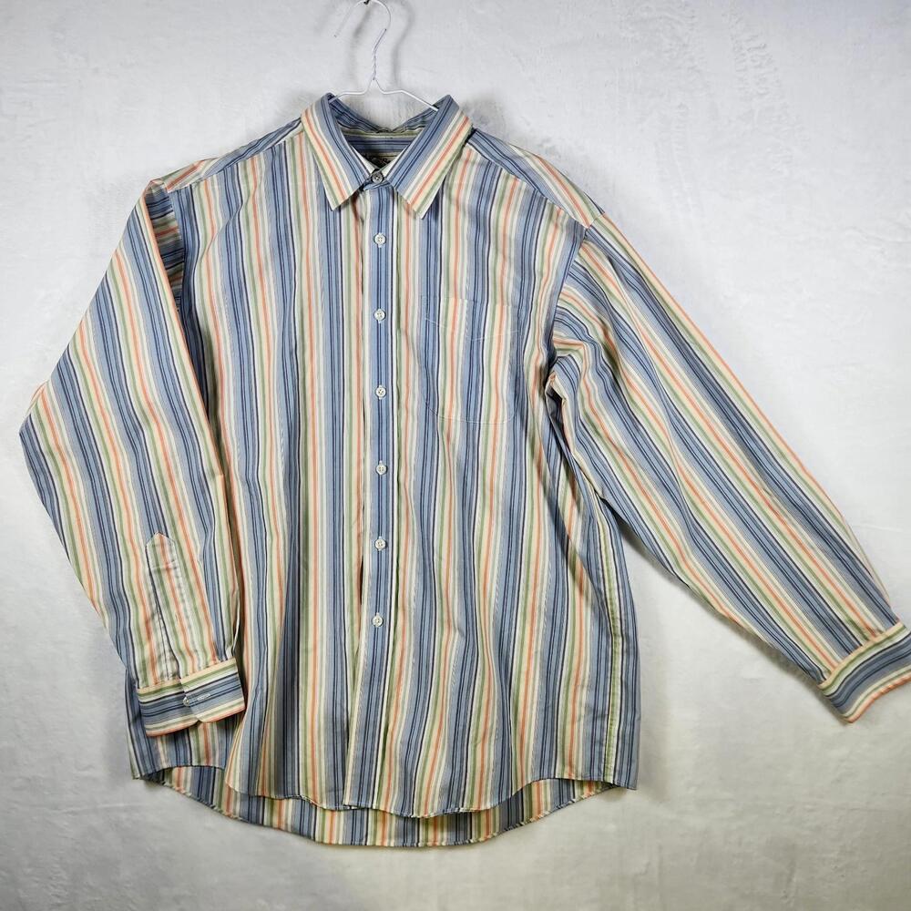 LL Bean Long Sleeve Button Down Striped Cotton Shirt Size Large